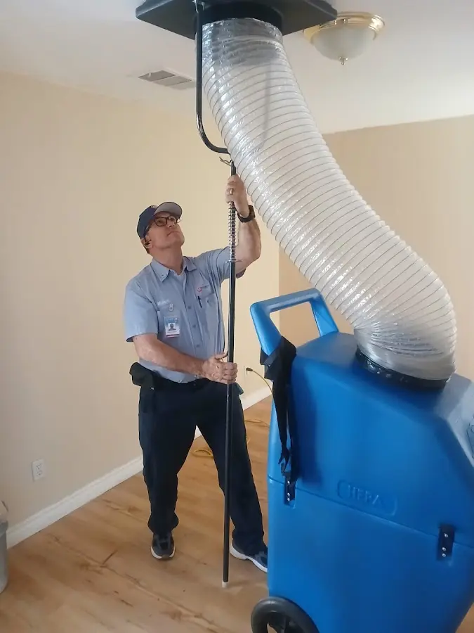 Mini Split Installation technician using HEPA equipment in San Gabriel